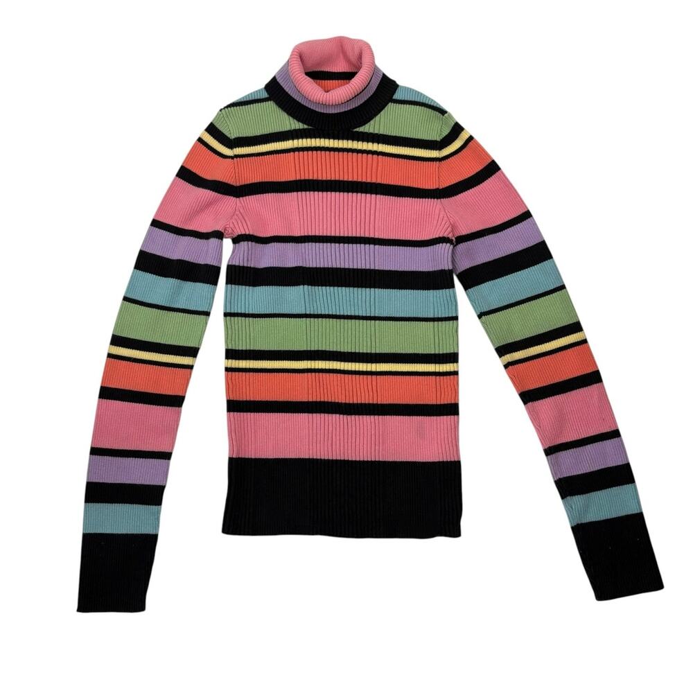 Vintage Jones New York Rainbow Stripe Cotton Turtleneck Sweater S